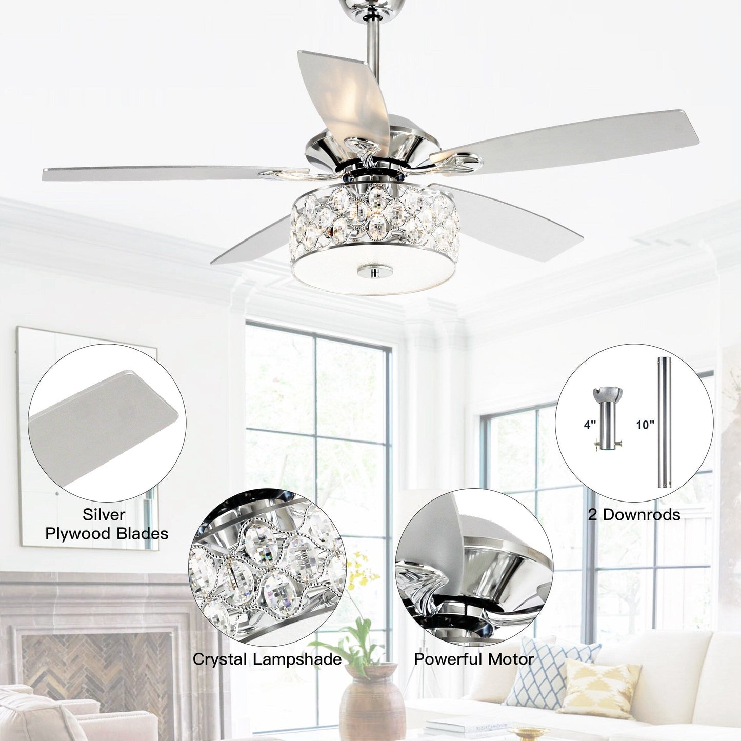 Ventilateur de plafond moderne à 4 lumières avec télécommande