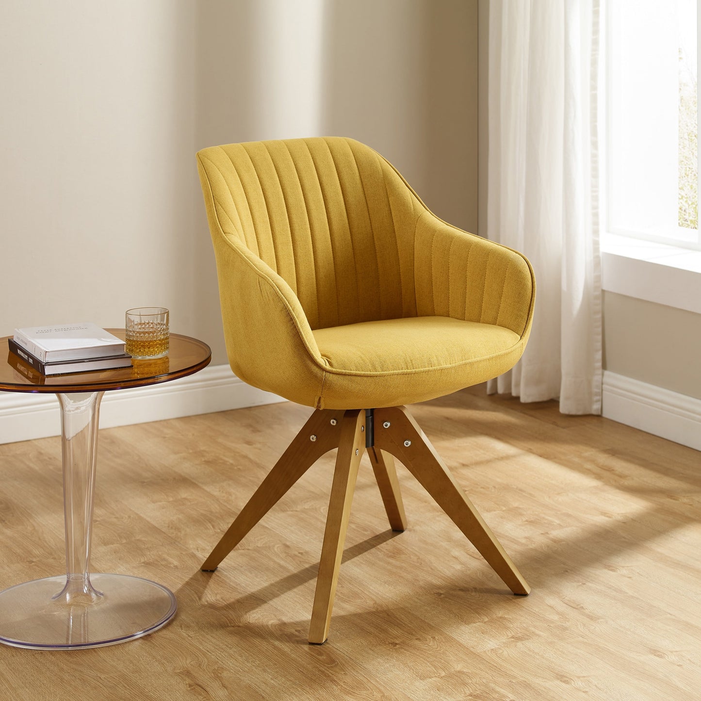 Fauteuil d'appoint pivotant Art Leon pour bureau moderne avec pieds en bois