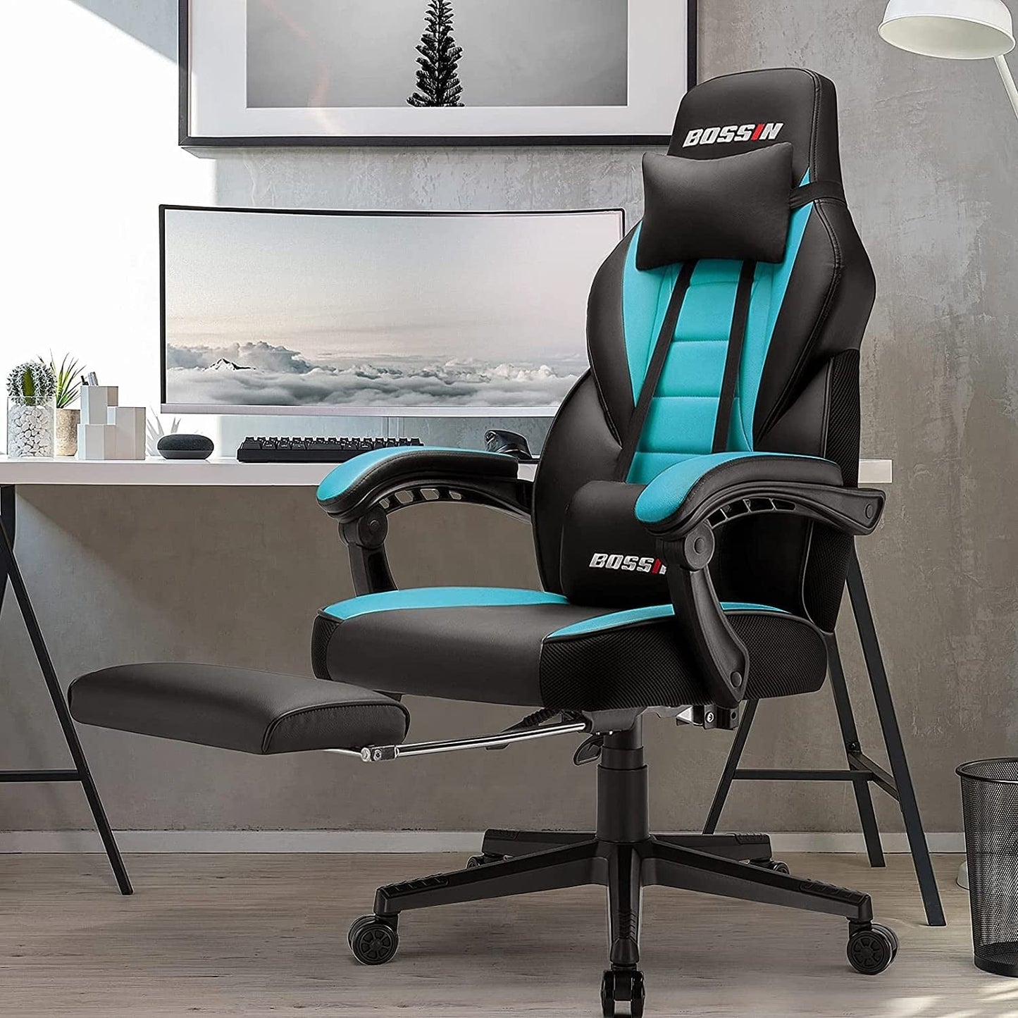 Chaise de jeu de style course BOSSIN, chaise de jeu grande et grande de 300 lb, chaise d'ordinateur à dossier haut