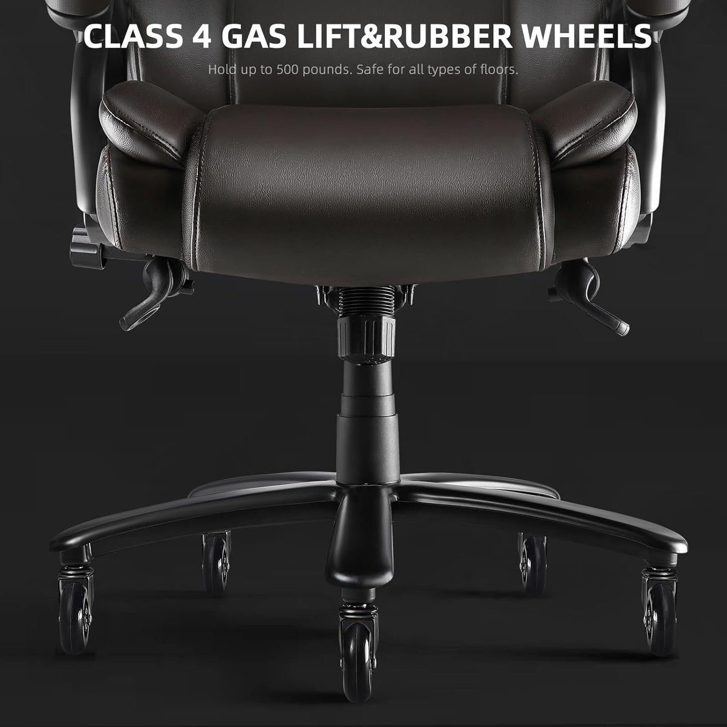 Chaise de bureau exécutive Bossin Big and Tall, chaise ergonomique à support lombaire réglable de 500 lb avec dossier haut en cuir PU pour ordinateur