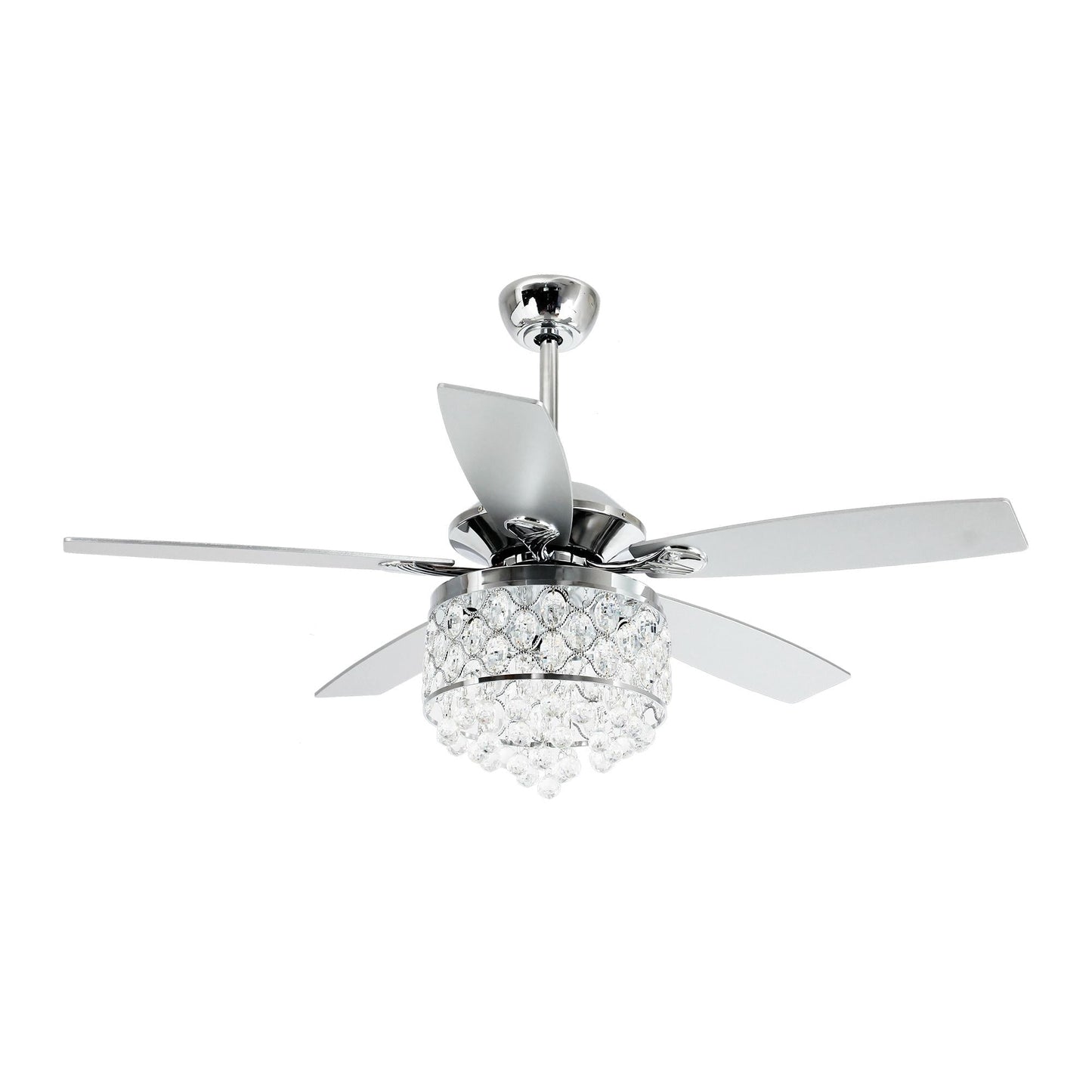 Lustre/ventilateur de plafond à 4 lumières en chrome/cristal avec télécommande