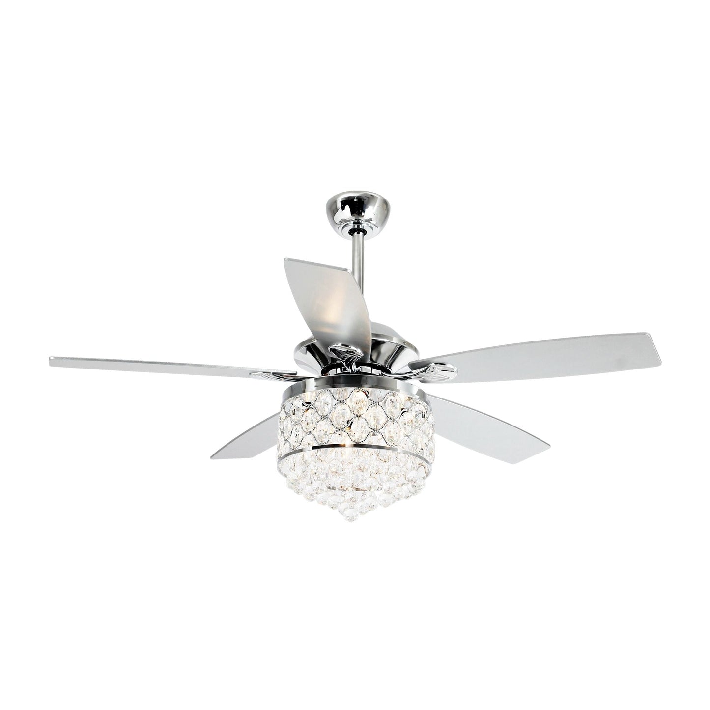 Lustre/ventilateur de plafond à 4 lumières en chrome/cristal avec télécommande