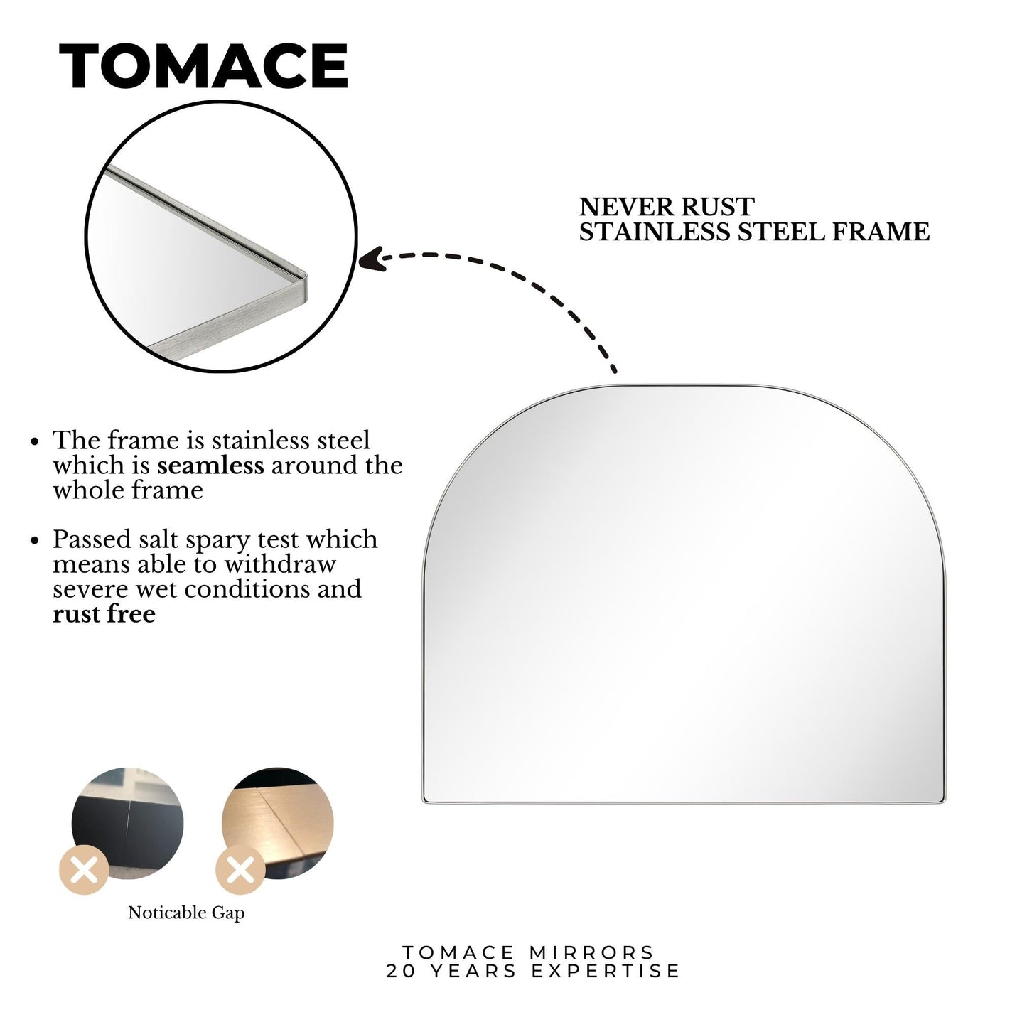 Grand miroir arqué TEHOME Dezerae pour manteau de cheminée, 40'' L x 32'' H