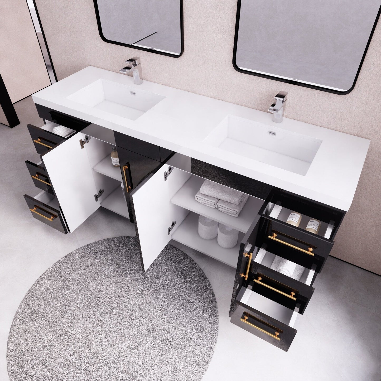 Meuble-lavabo autoportant Eliza de 72 po avec double vasque