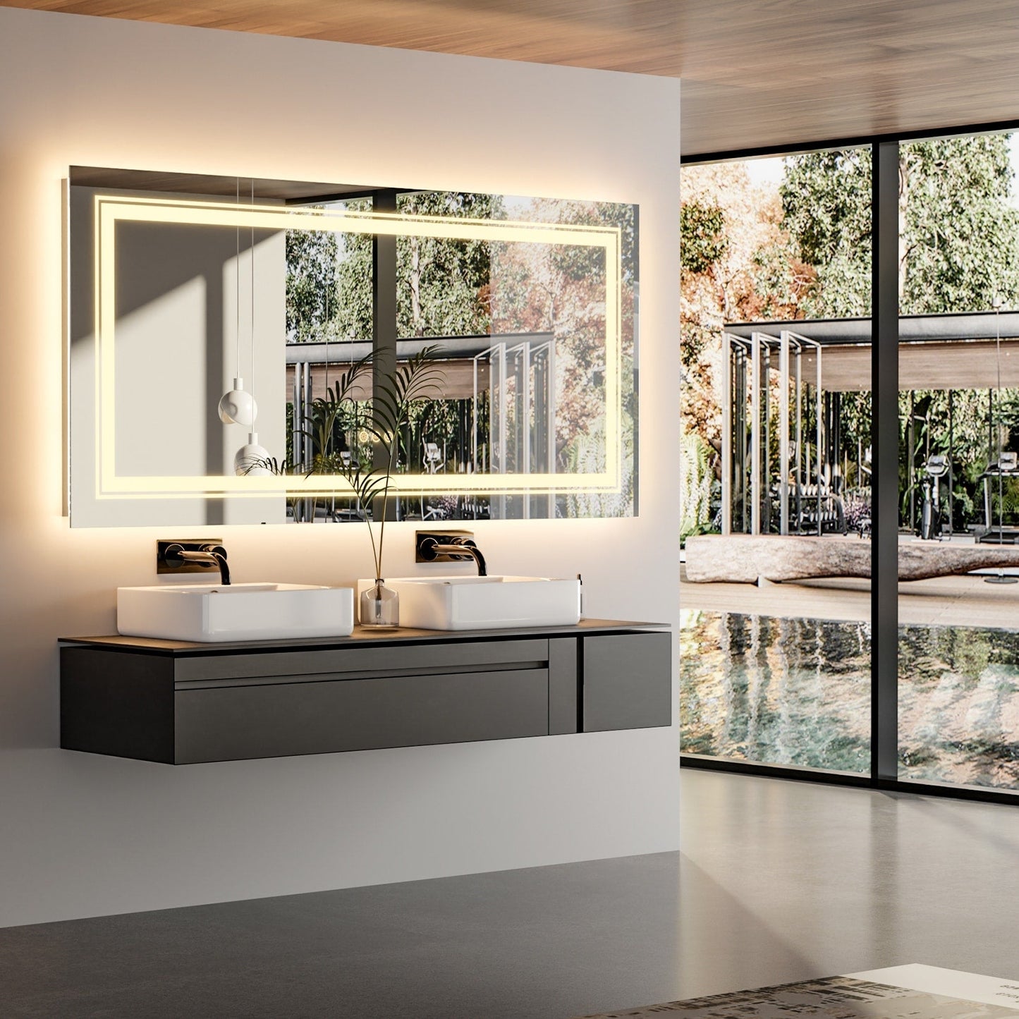 Miroir de salle de bain extra large avec éclairage LED, antibuée, 3 couleurs