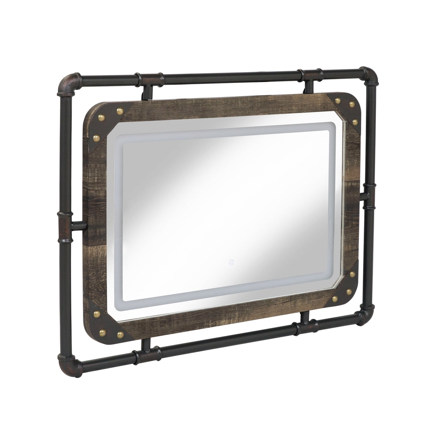 Miroir mural industriel en métal Inyo de Furniture of America avec lumières LED