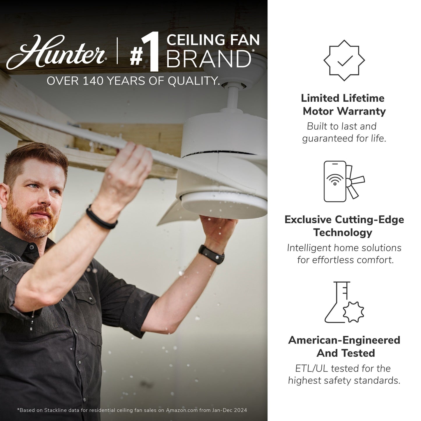 Ventilateur de plafond intérieur/extérieur Hunter 52 Canyon Ridge, éclairage LED, télécommande portable - Style campagnard, rustique, industriel