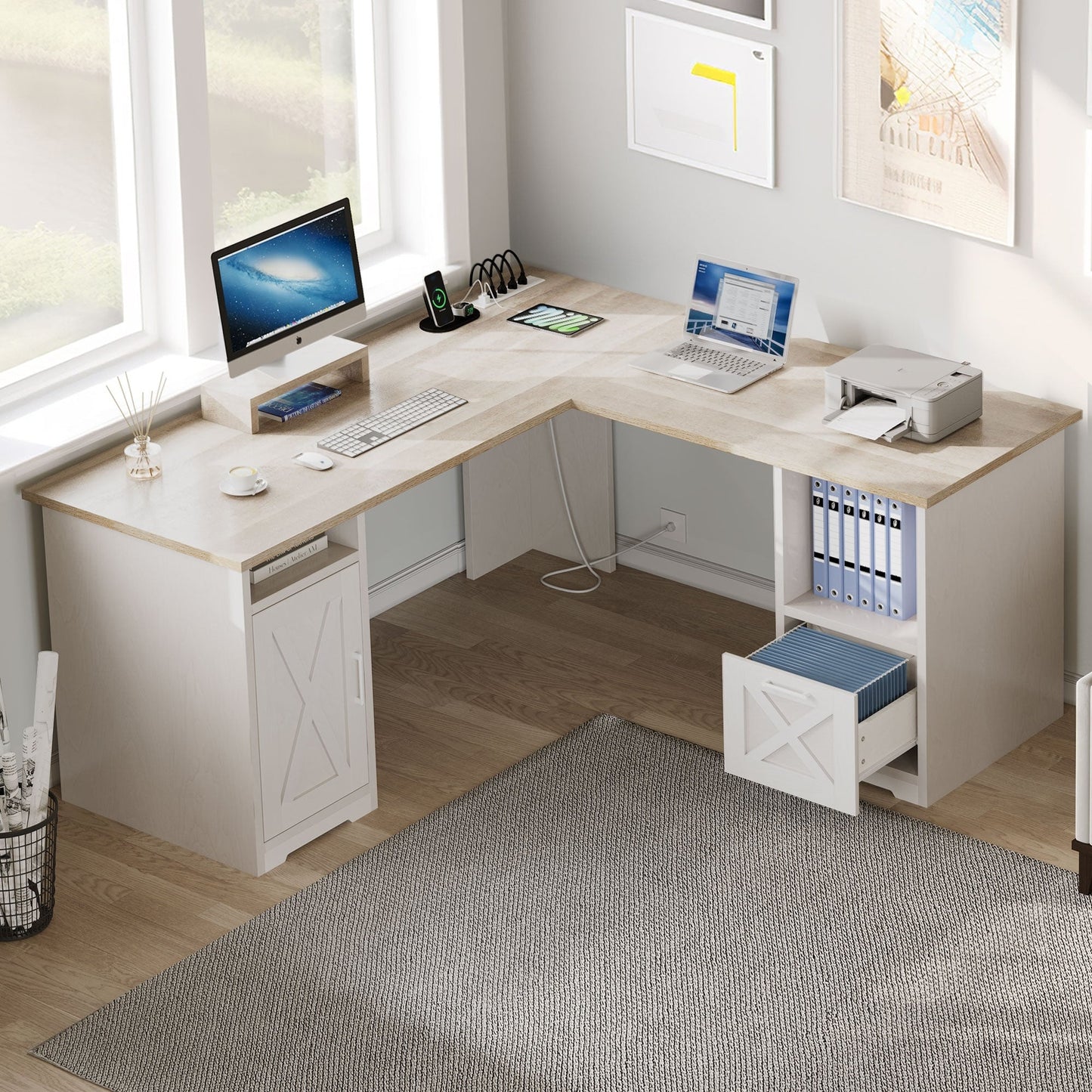 Bureau de jeu d'angle Moasis en L de 59 pouces avec support pour écran