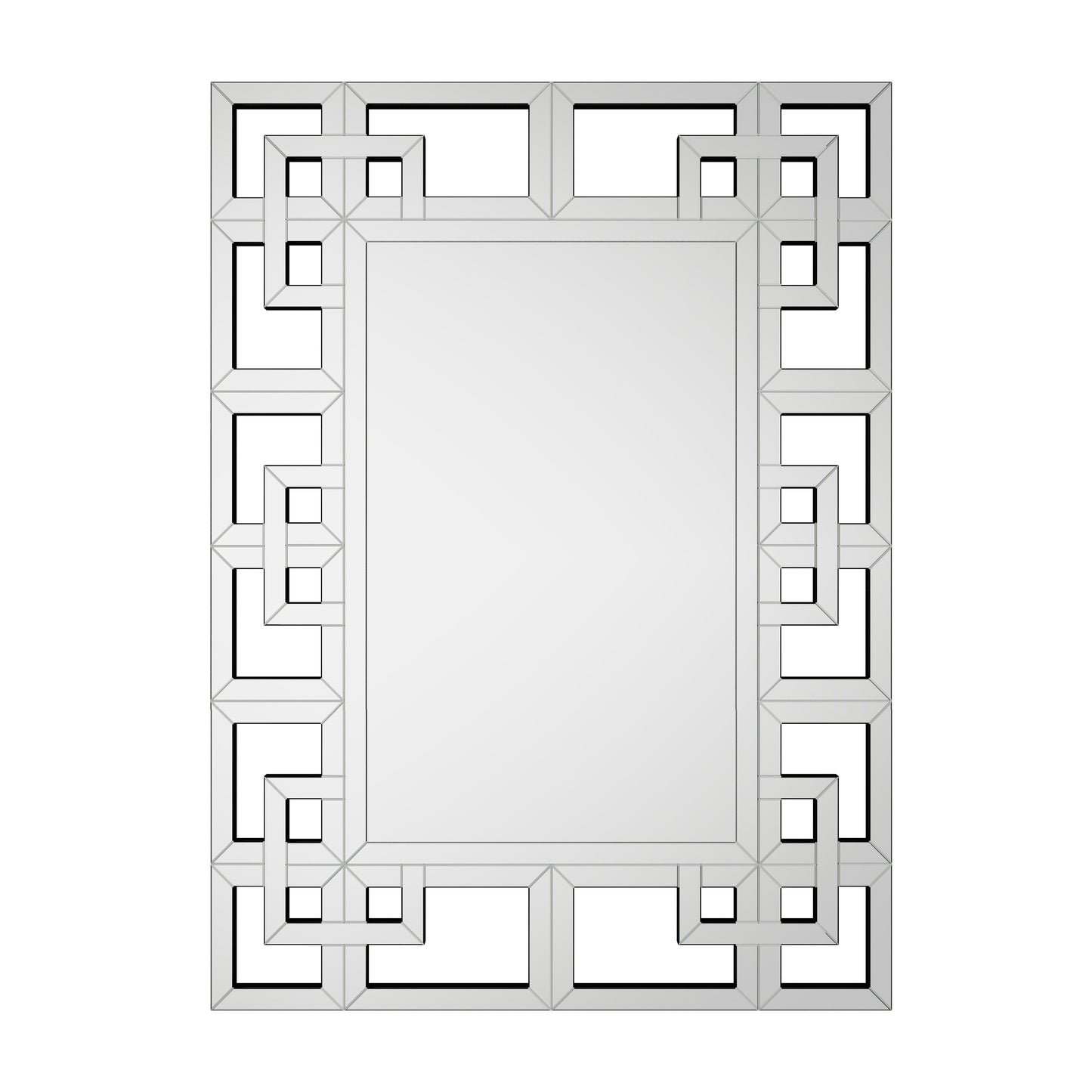Grand miroir mural décoratif avec cadre géométrique aux accents argentés