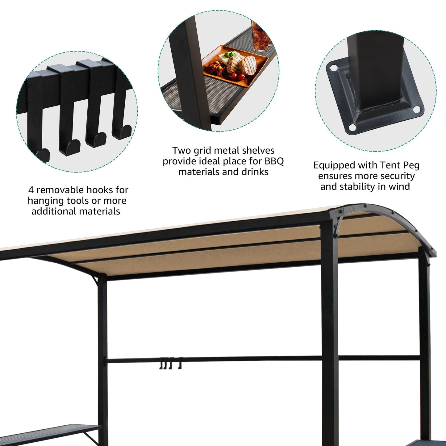 Abri barbecue extérieur à cadre en acier de 5 pi x 8 pi