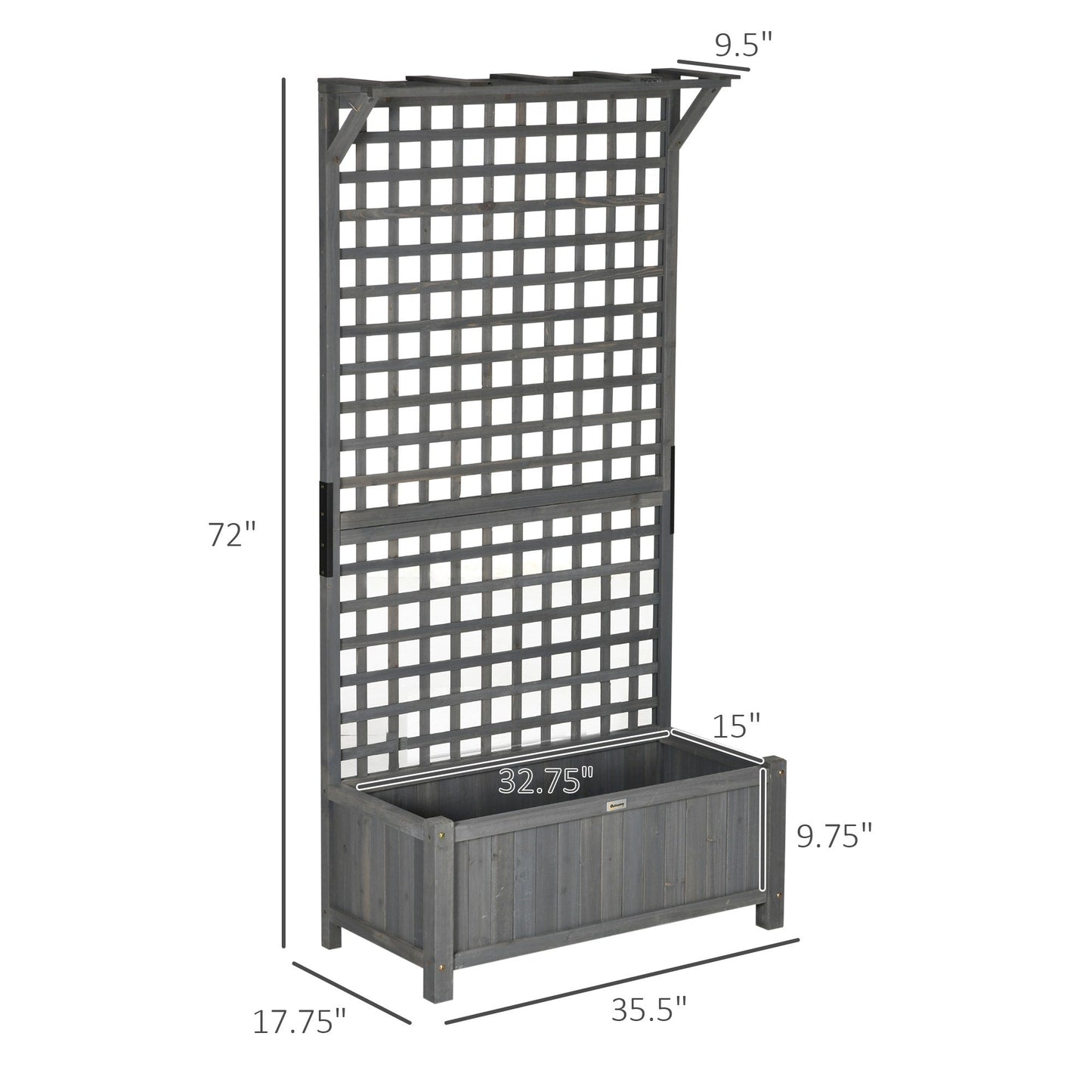 Jardinière en bois Outsunny avec treillis, plate-bande surélevée pour plantes grimpantes avec trous de drainage et toit