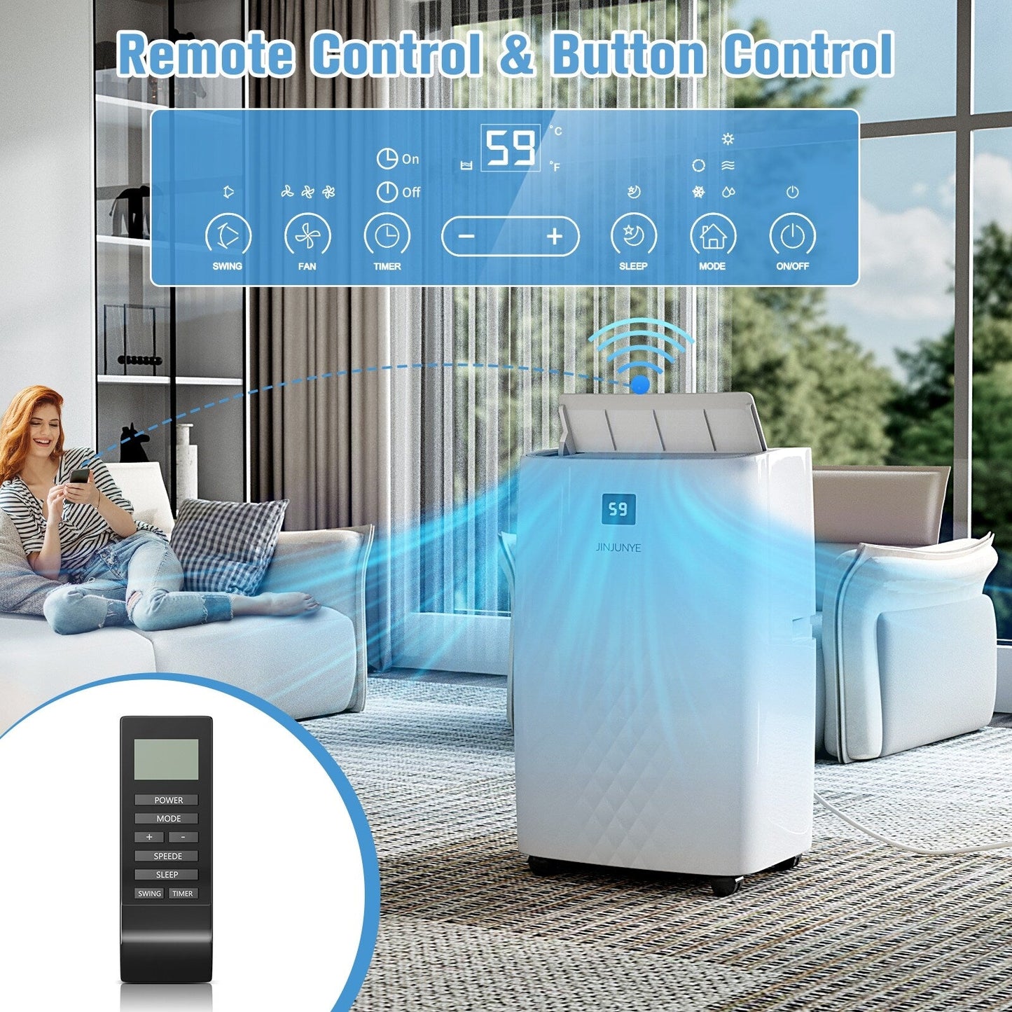 Climatiseur portatif avec chauffage – 12 000 BTU de refroidissement et 10 000 BTU de chauffage pour pièces jusqu'à 700 pi²
