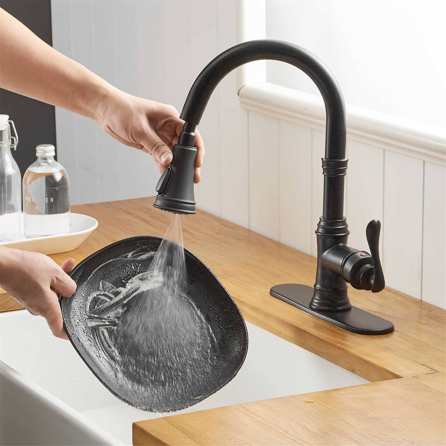 Robinet de cuisine à tirette, poignée unique, robinet d'évier de cuisine moderne à un trou avec douchette extractible, robinet de lavabo avec plaque de pont