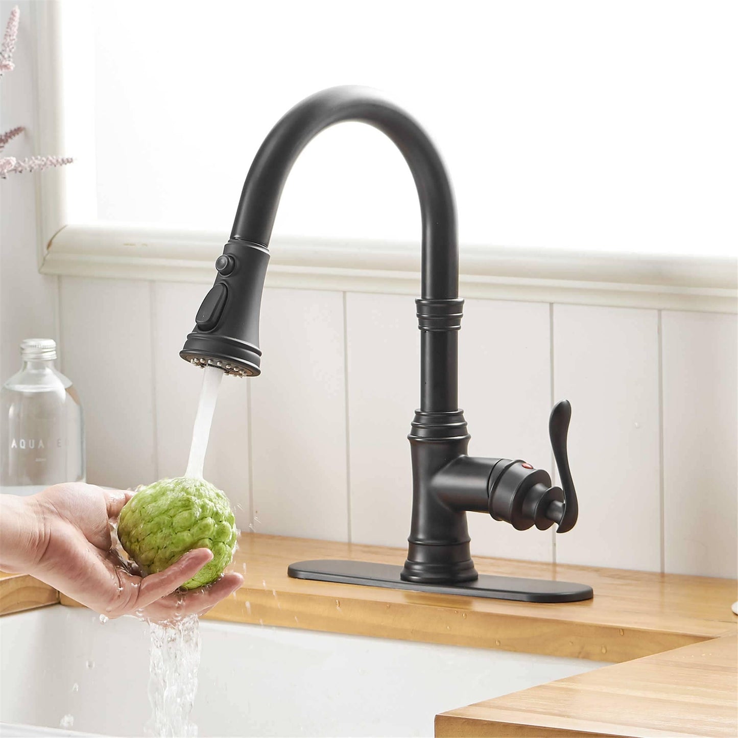 Robinet de cuisine à tirette, poignée unique, robinet d'évier de cuisine moderne à un trou avec douchette extractible, robinet de lavabo avec plaque de pont