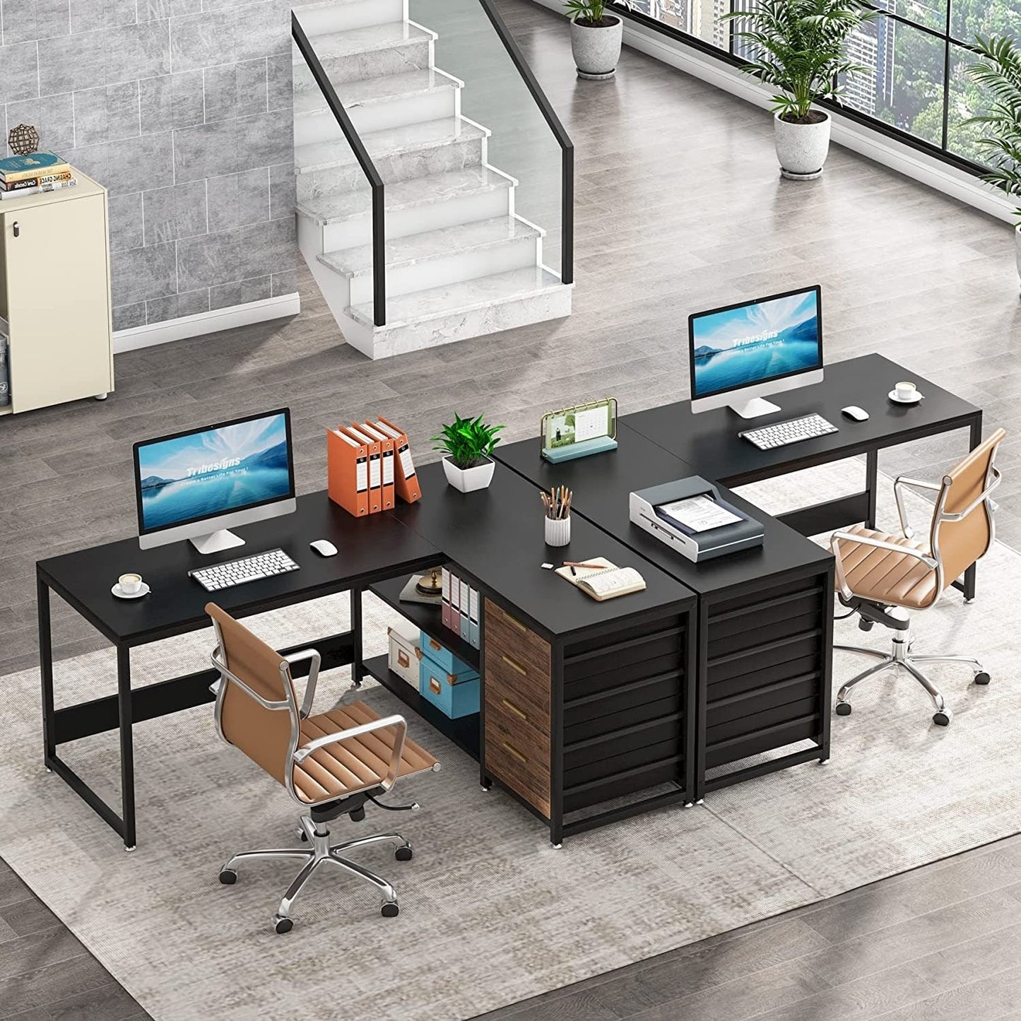 Bureau d'ordinateur réversible en forme de L, table d'écriture robuste, poste de travail