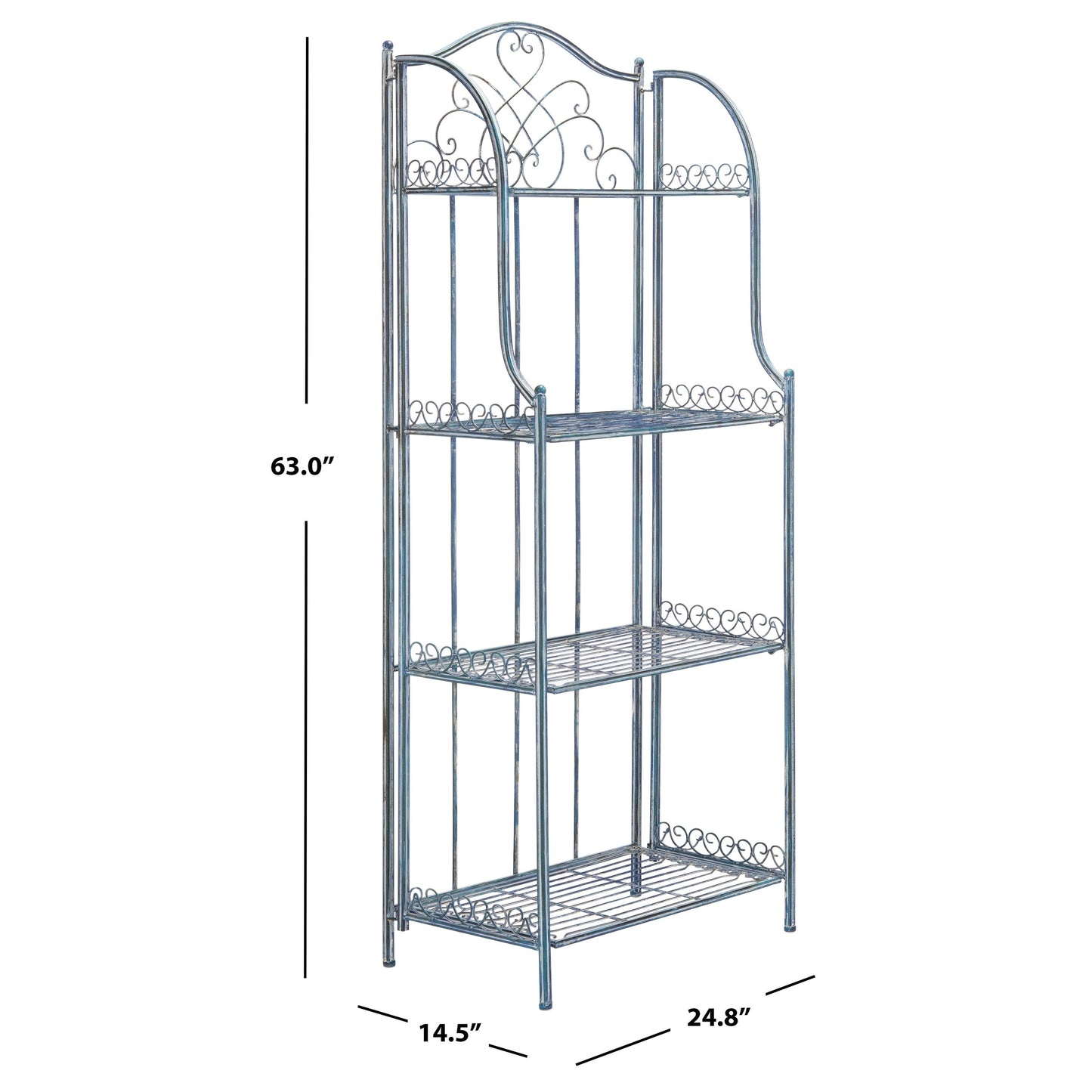 Étagère de boulangerie d'extérieur à 4 niveaux en fer forgé victorien SAFAVIEH Bryn - 25 po L x 15 po P x 63 po H - 25L x 15P x 63H