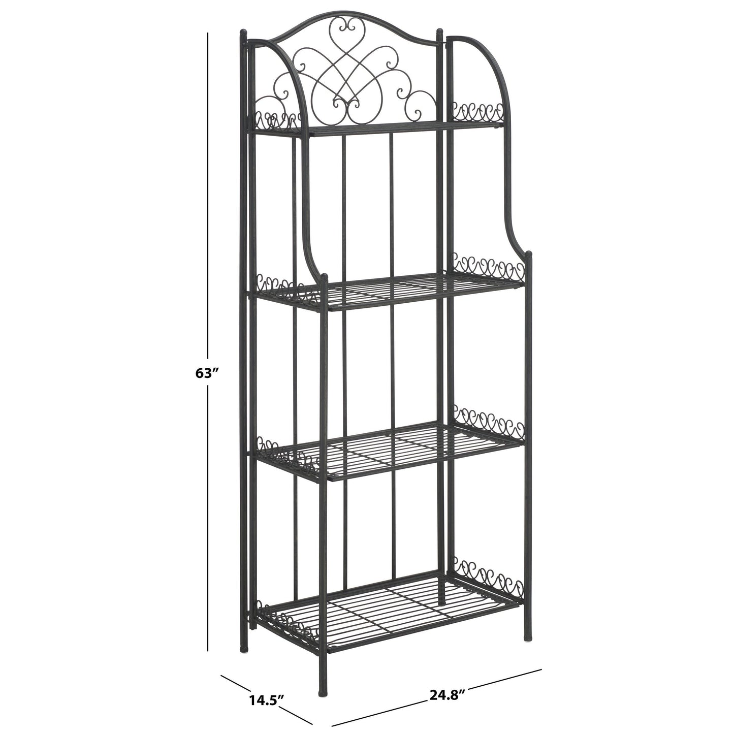 Étagère de boulangerie d'extérieur à 4 niveaux en fer forgé victorien SAFAVIEH Bryn - 25 po L x 15 po P x 63 po H - 25L x 15P x 63H