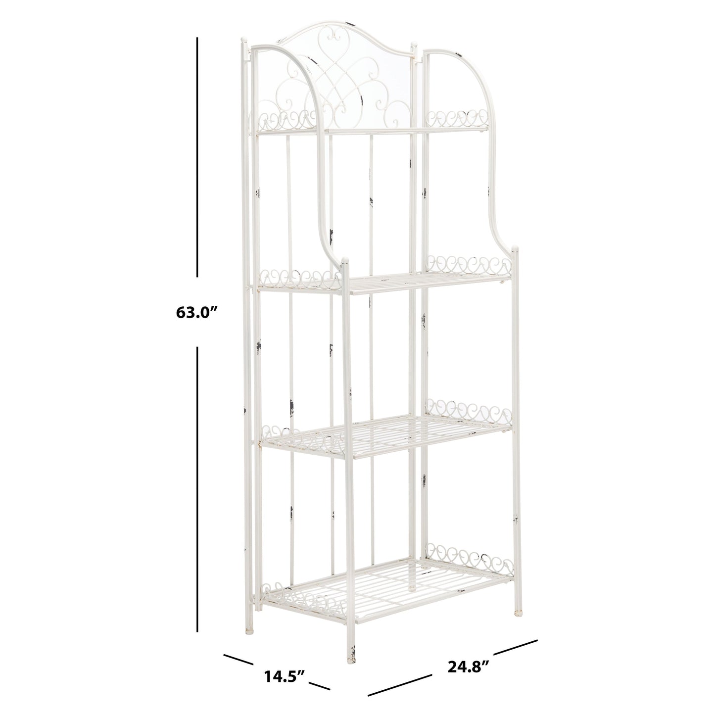 Étagère de boulangerie d'extérieur à 4 niveaux en fer forgé victorien SAFAVIEH Bryn - 25 po L x 15 po P x 63 po H - 25L x 15P x 63H