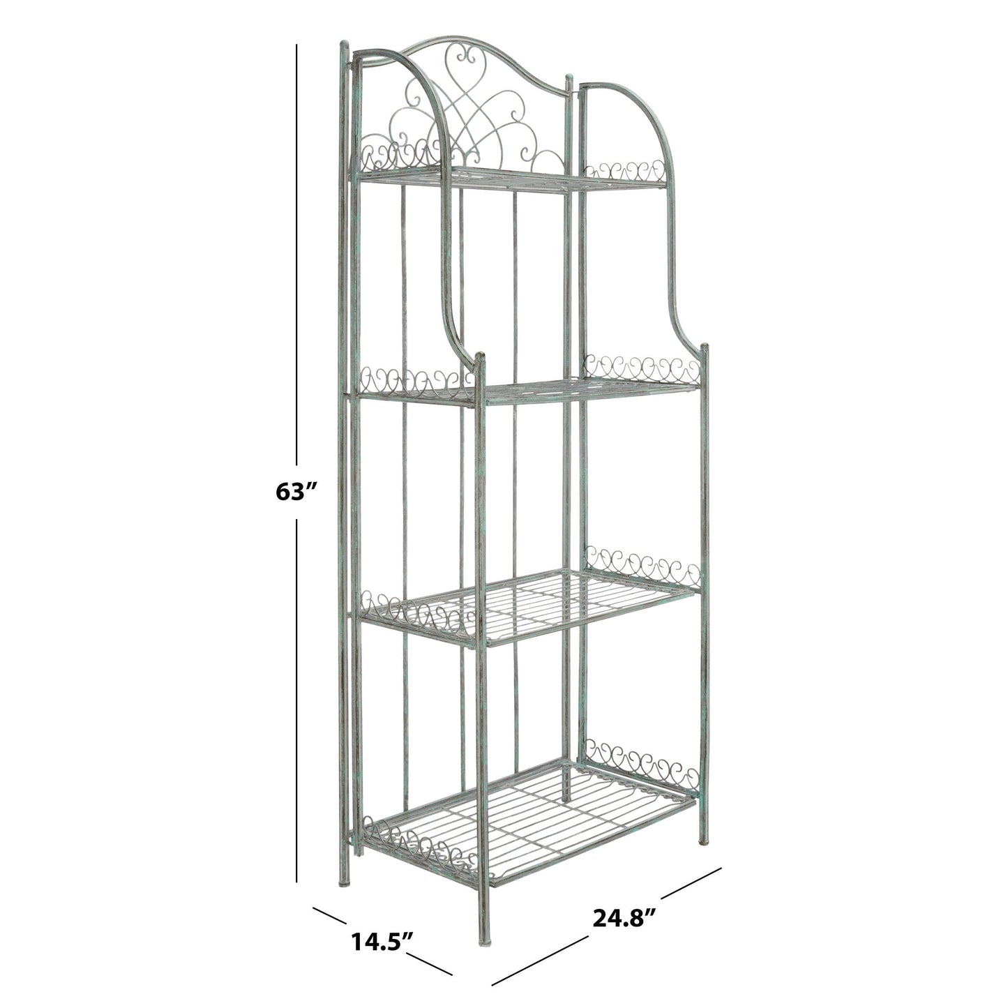 Étagère de boulangerie d'extérieur à 4 niveaux en fer forgé victorien SAFAVIEH Bryn - 25 po L x 15 po P x 63 po H - 25L x 15P x 63H