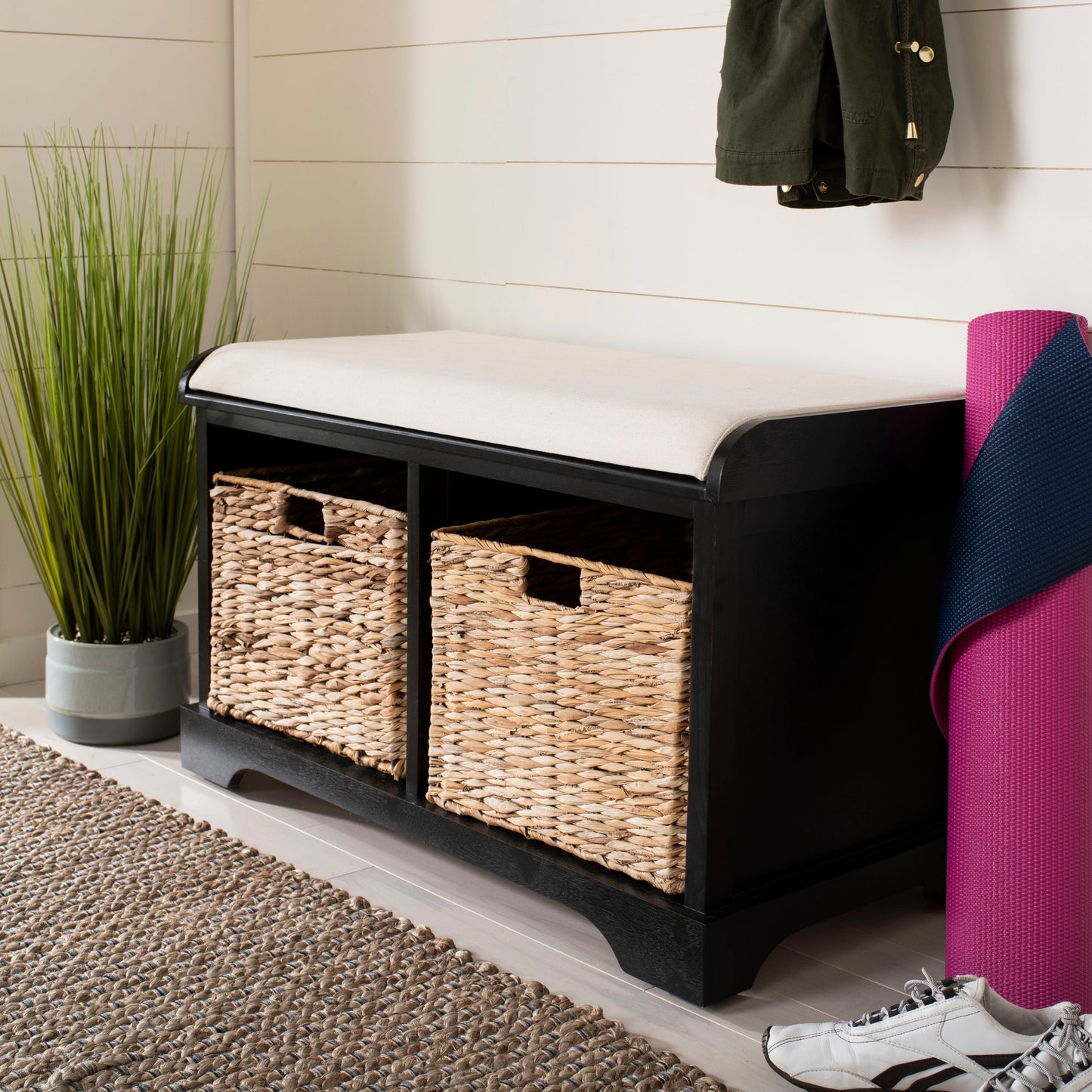 Banc de rangement tressé marron Euphemia de SAFAVIEH - 33,5 x 16,1 x 19,9 - 34 L x 16 P x 20 H