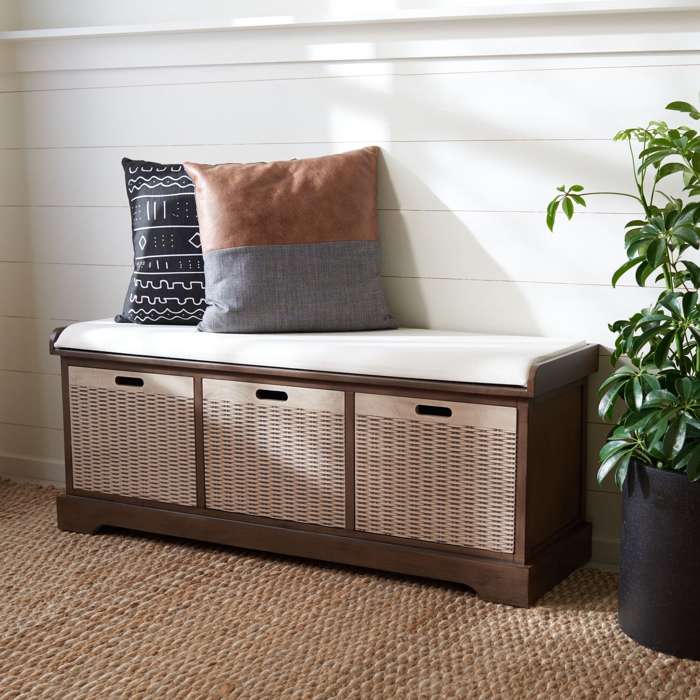 Banc de rangement à 3 tiroirs avec coussins SAFAVIEH Fiorello - 47,3 L x 15 L x 19 H - 47 L x 15 P x 19 H