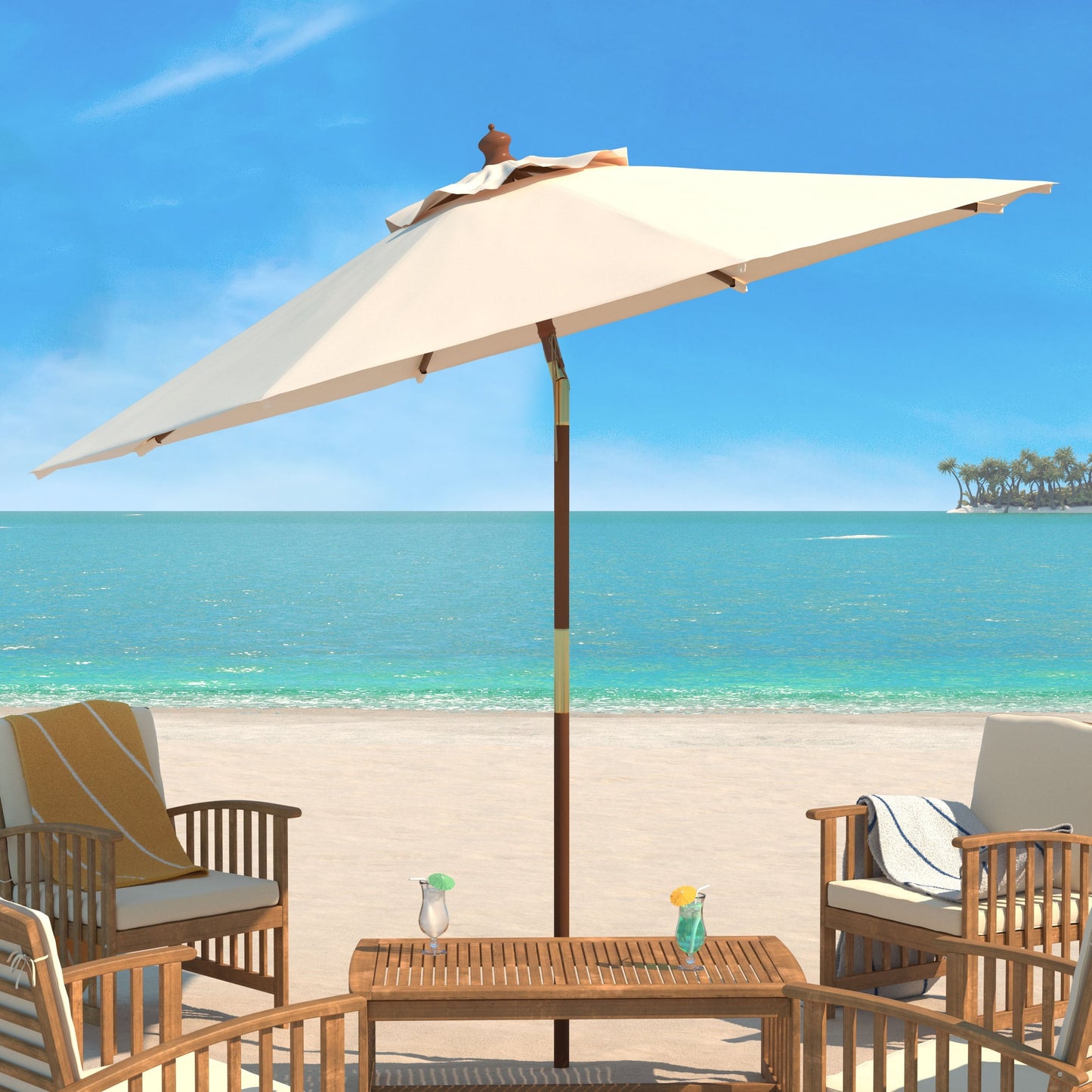Parasol d'extérieur en bois SAFAVIEH Zlatana de 2,7 m