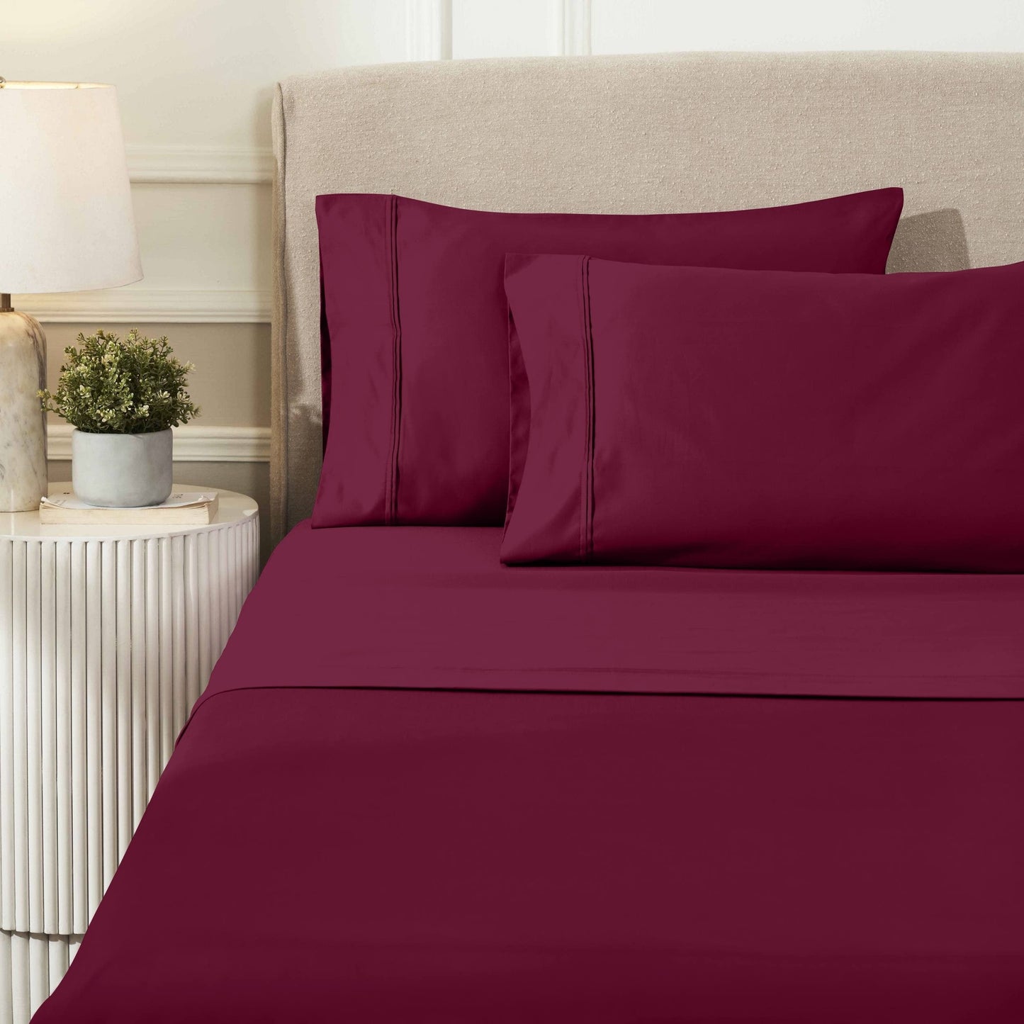Parure de draps unie écologique en coton égyptien de qualité supérieure 1 200 fils