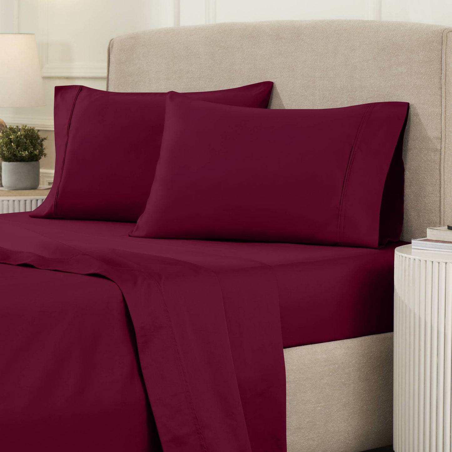 Parure de draps unie écologique en coton égyptien de qualité supérieure 1 200 fils