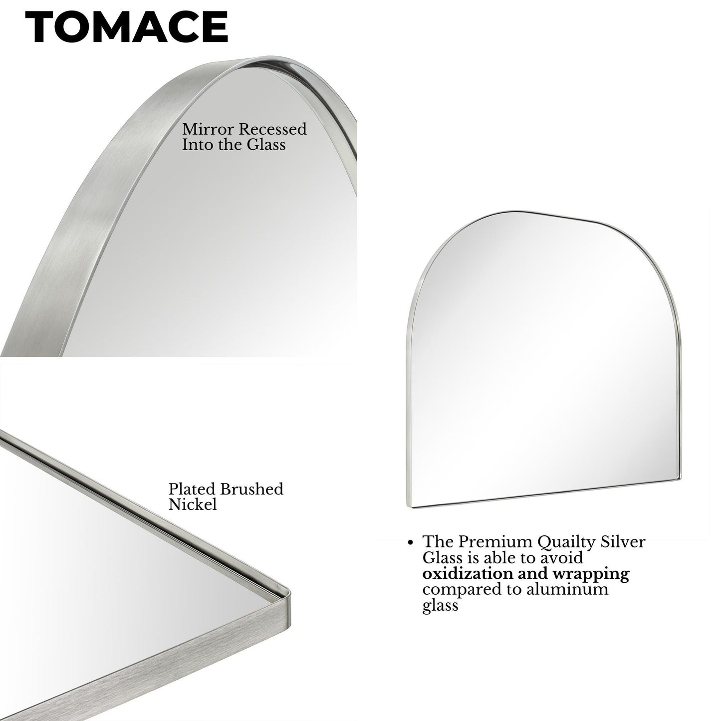 Grand miroir arqué TEHOME Dezerae pour manteau de cheminée, 40'' L x 32'' H