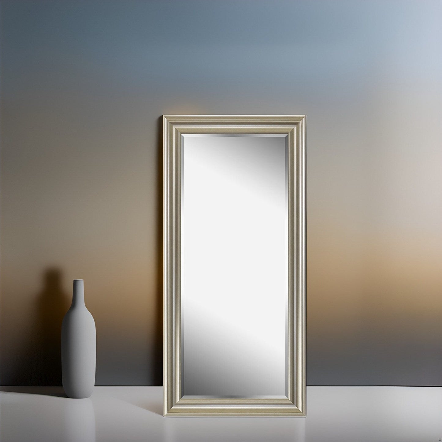 Grand miroir sur toute la surface, miroir surdimensionné, cadre en imitation bois lisse, miroir rectangulaire à suspendre au mur