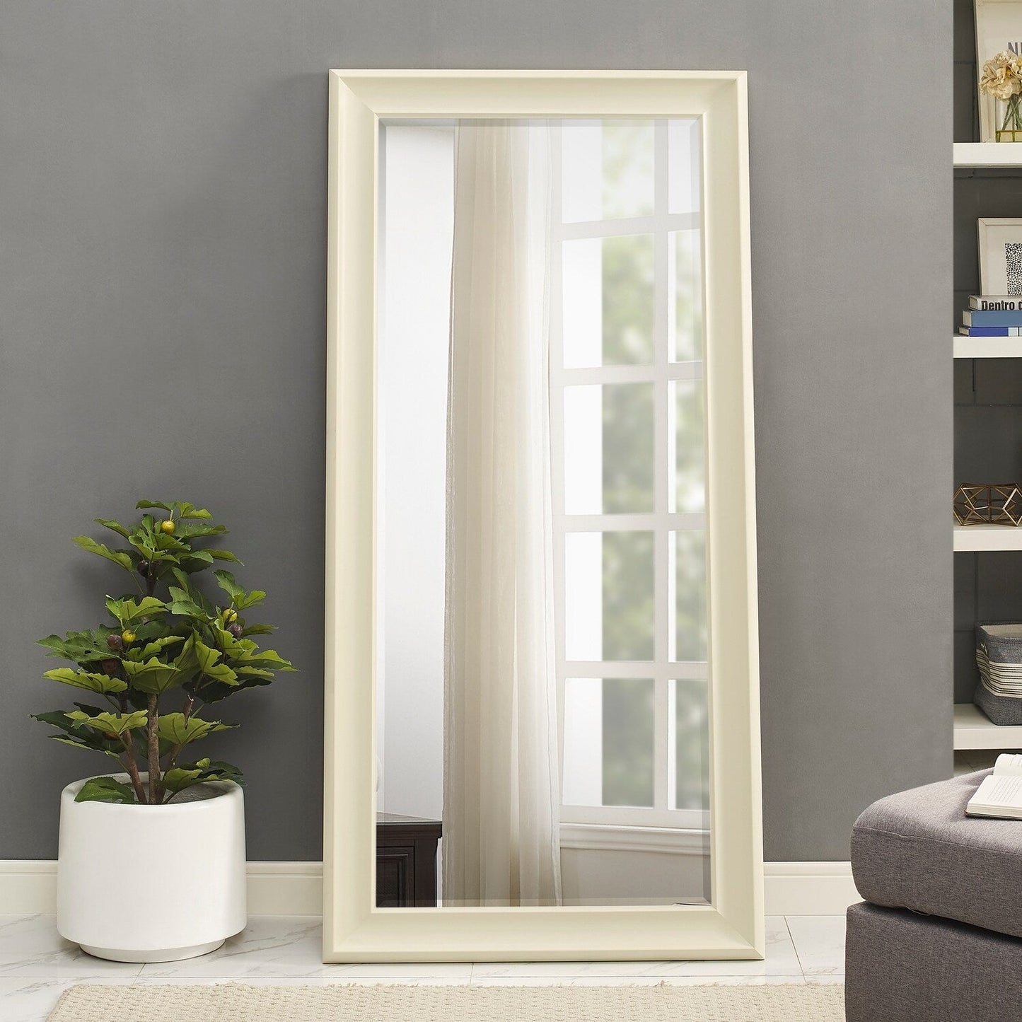 Grand miroir sur toute la surface, miroir surdimensionné, cadre en imitation bois lisse, miroir rectangulaire à suspendre au mur