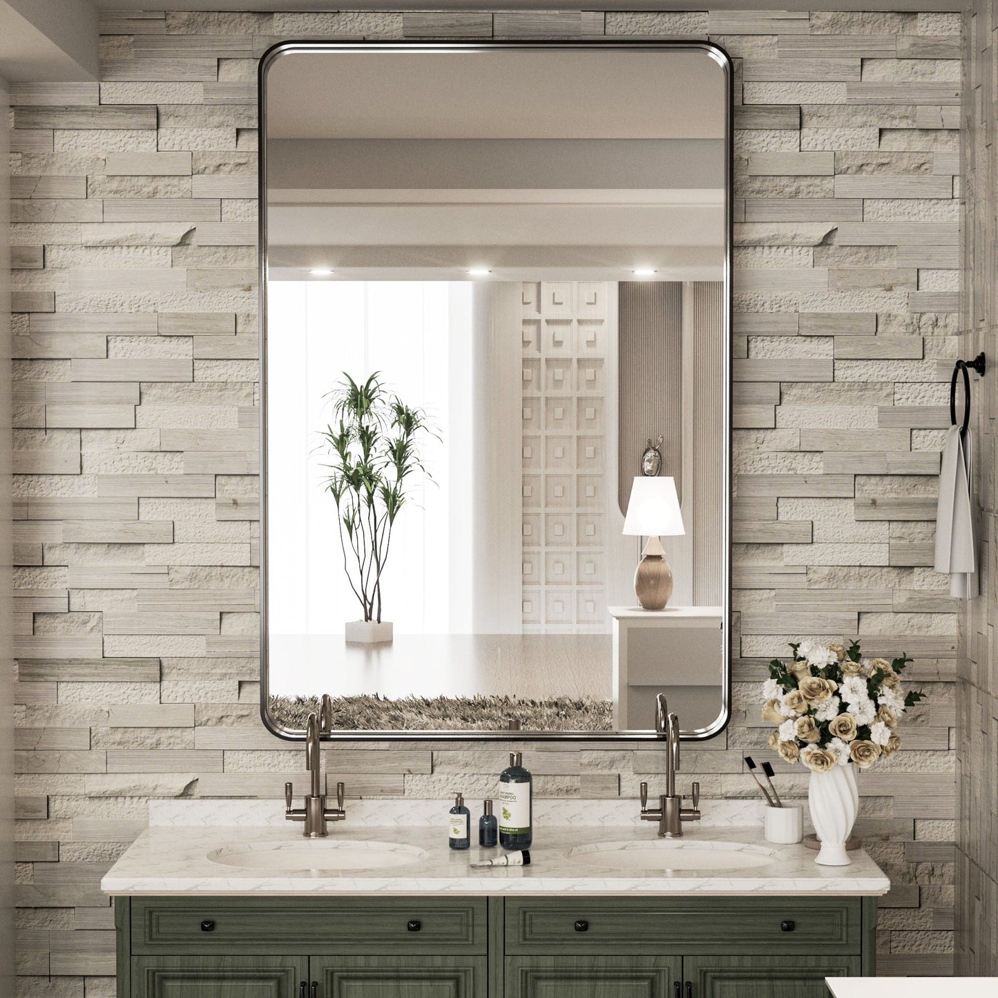 Miroir mural de salle de bain moderne à cadre en métal TokeShimi
