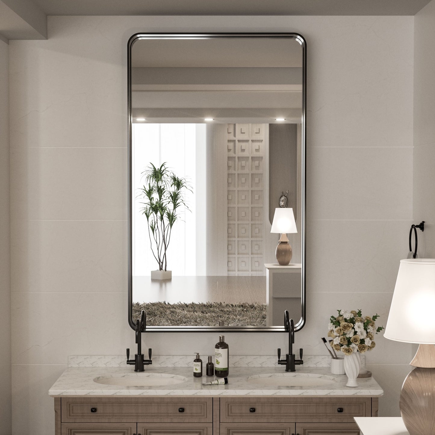 Miroir mural de salle de bain moderne à cadre en métal TokeShimi