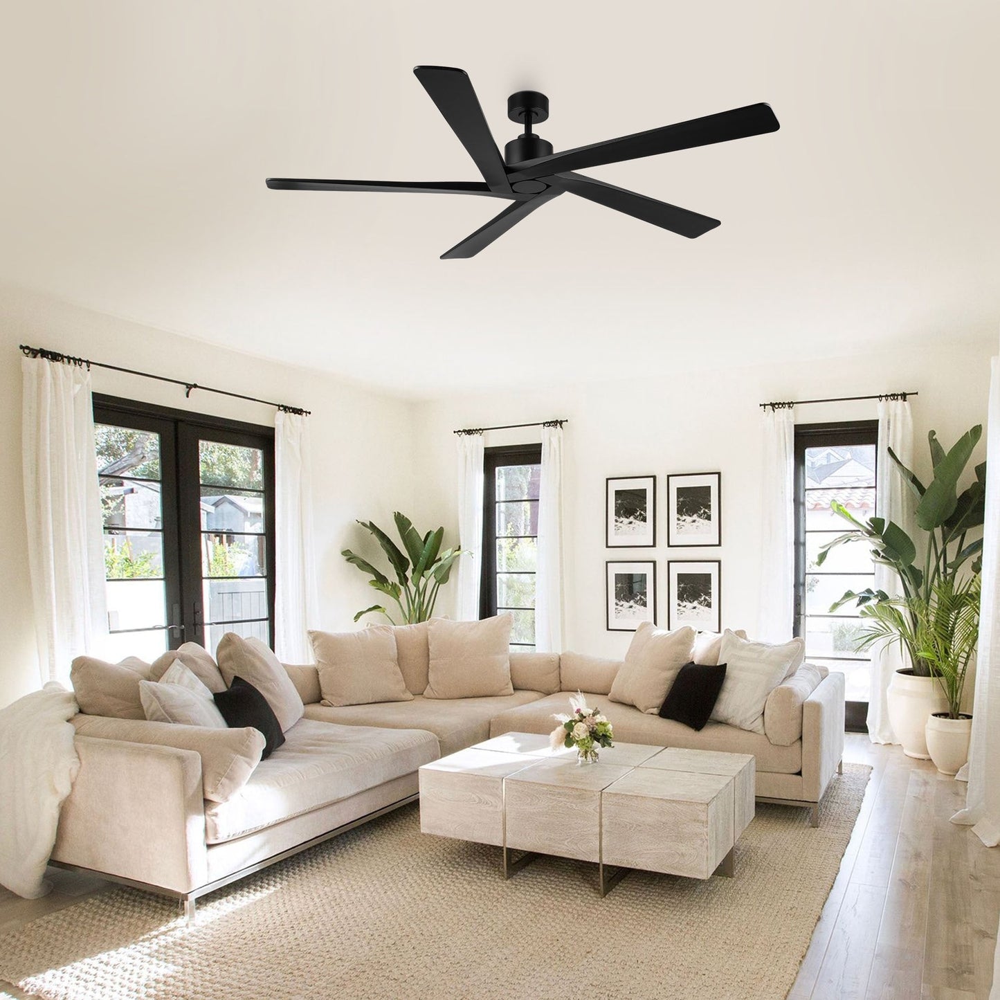 Ventilateur de plafond d'intérieur WINGBO 54 pouces avec moteur à courant continu sans éclairage - N/A