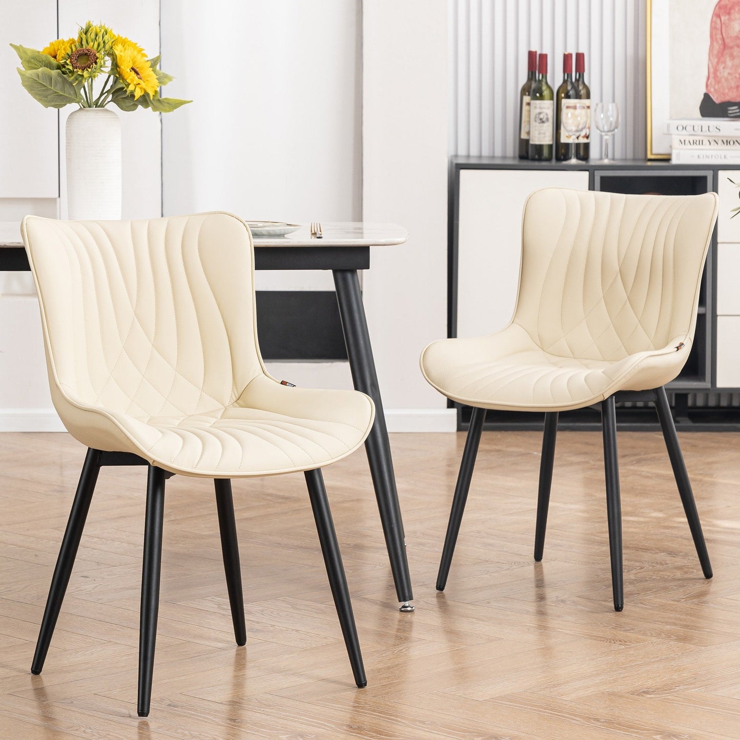 Lot de 2 chaises de salle à manger modernes en cuir rembourré sans accoudoirs