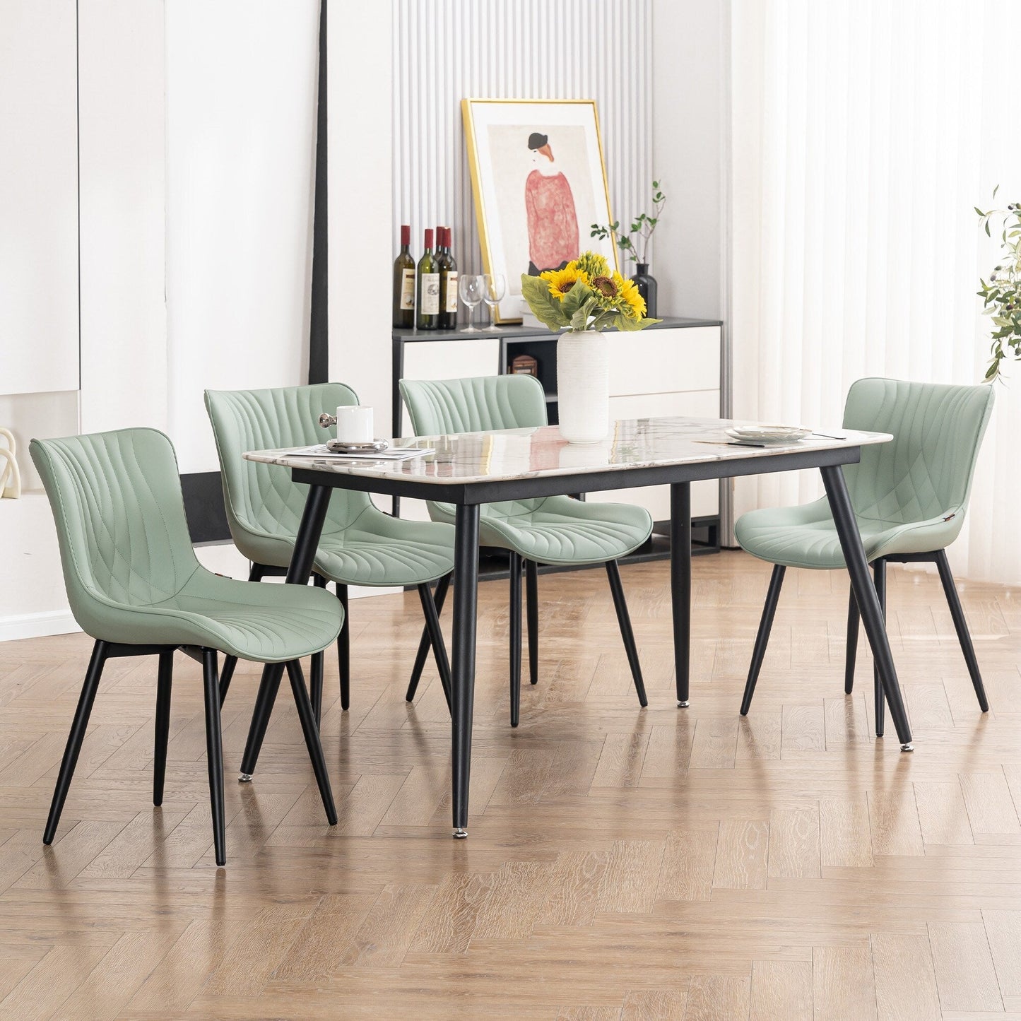 Lot de 2 chaises de salle à manger modernes en cuir rembourré sans accoudoirs