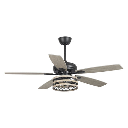 Ventilateur de plafond cage noir à 5 pales Farmhouse Driftwood avec télécommande