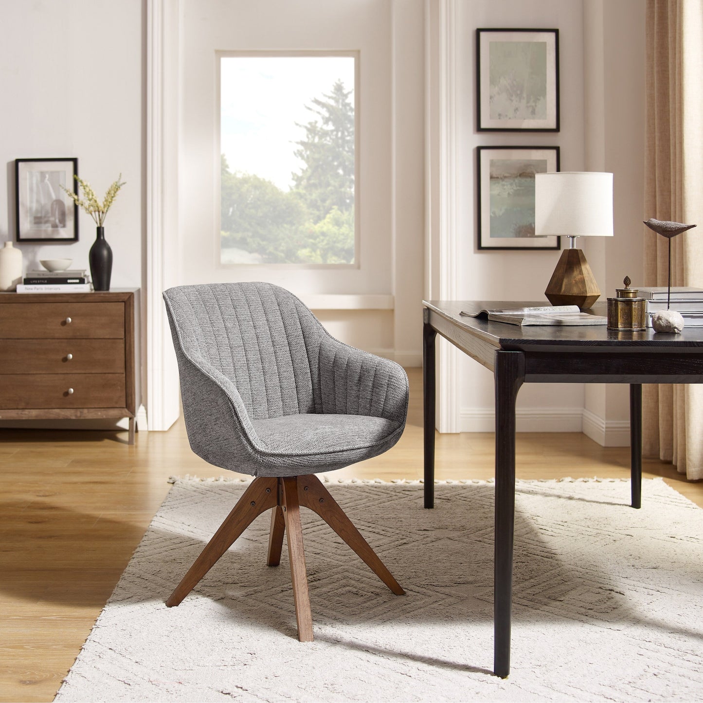 Fauteuil d'appoint pivotant Art Leon pour bureau moderne avec pieds en bois