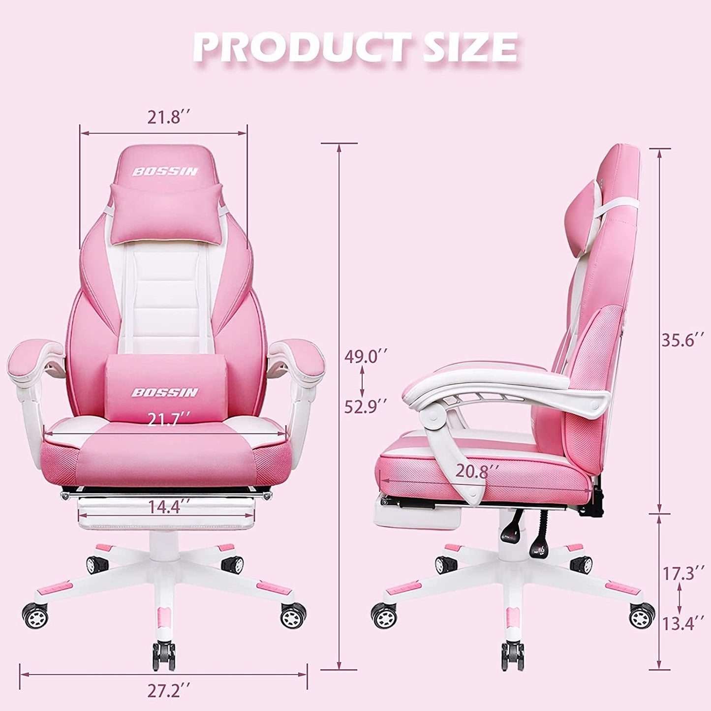 Chaise de jeu de style course BOSSIN, chaise de jeu grande et grande de 300 lb, chaise d'ordinateur à dossier haut