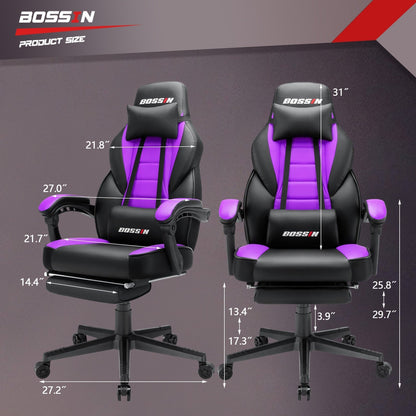 Chaise de jeu de style course BOSSIN, chaise de jeu grande et grande de 300 lb, chaise d'ordinateur à dossier haut