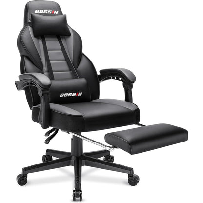 Chaise de jeu de style course BOSSIN, chaise de jeu grande et grande de 300 lb, chaise d'ordinateur à dossier haut