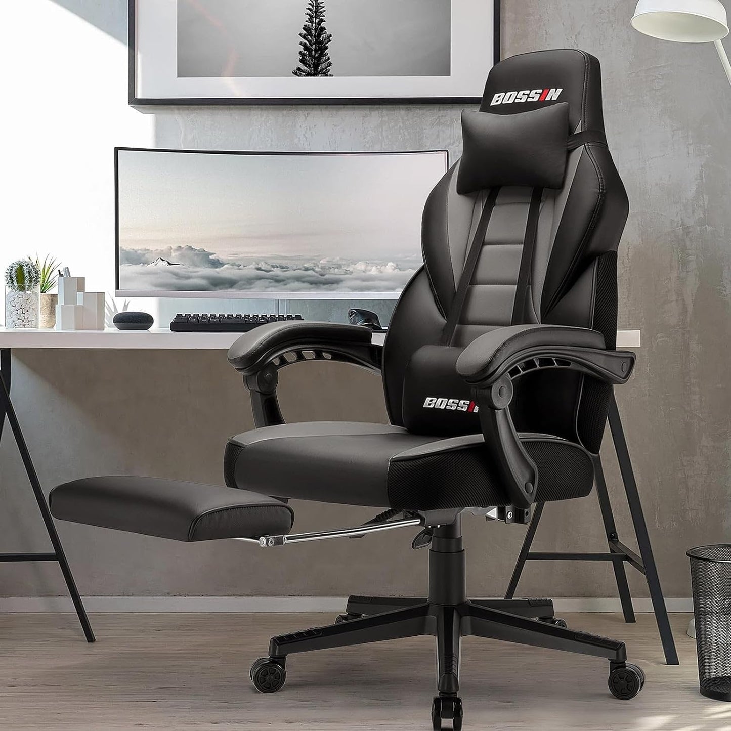 Chaise de jeu de style course BOSSIN, chaise de jeu grande et grande de 300 lb, chaise d'ordinateur à dossier haut