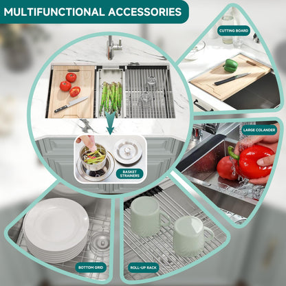 Évier de cuisine sous plan CB HOME 32 po, encastrable, noir/acier inoxydable, cuve simple avec accessoires