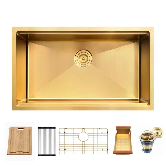 Évier de cuisine sous plan CB HOME 32 po, encastrable, noir/acier inoxydable, cuve simple avec accessoires