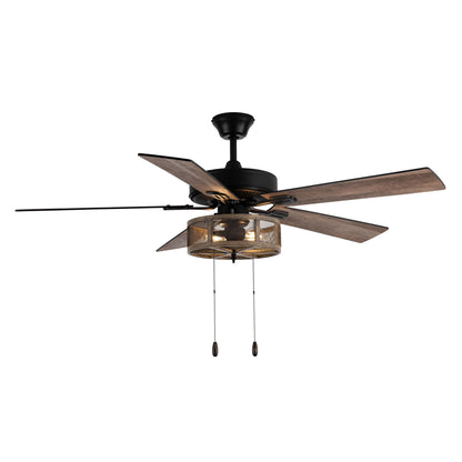 Ventilateur de plafond LED de style ferme en métal brossé Carbon Loft 52