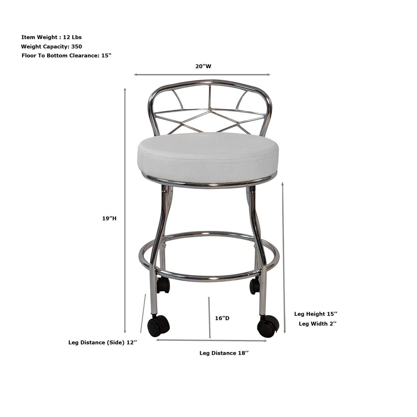 Tabouret de coiffeuse Carolina Living Diana à dossier en X avec roulettes