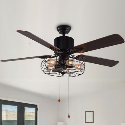 Ventilateur de plafond industriel CurveCurio Farmhouse noir à 5 lumières avec éclairage, télécommande et chaîne de traction 42-48-52 pouces