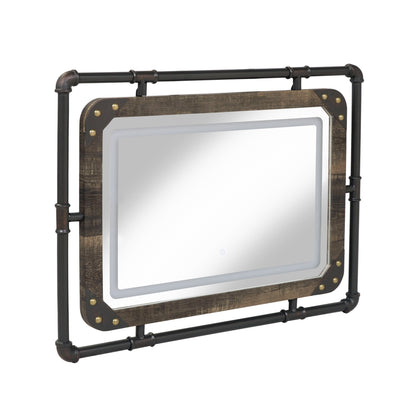 Miroir mural industriel en métal Inyo de Furniture of America avec lumières LED