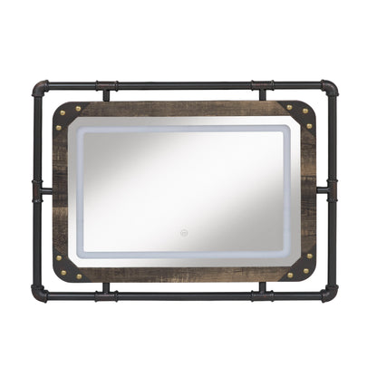 Miroir mural industriel en métal Inyo de Furniture of America avec lumières LED