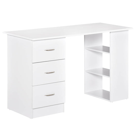 Bureau d'ordinateur moderne HOMCOM 47, bibliothèque, table d'écriture, poste de travail avec 3 tiroirs et étagère de rangement - Blanc